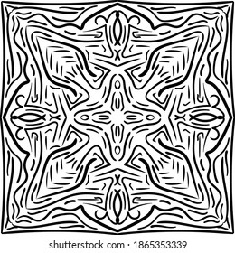 Mandala. Patrón sin foco con mandalas aisladas en fondo blanco. Ilustración del vector abstracto. Textura vintage en blanco y negro. Patrón de diwali ornamental.