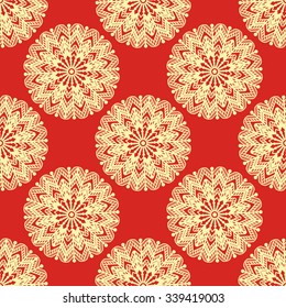 Mandala seamless pattern with many details. Snowflake for logo design, textile, fabric, identity, christmas background, brochure, greeting, invitation or business card, cover, etc. Vector illustration
