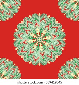 Mandala seamless pattern with many details. Snowflake for logo design, textile, fabric, identity, christmas background, brochure, greeting, invitation or business card, cover, etc. Vector illustration