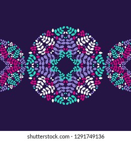 Mandala. Seamless pattern. Multicolored painted leaves and branches. Sacred image. Vintage decorative elements.Can be used for wallpaper, textile, invitation card, wrapping, web page background.