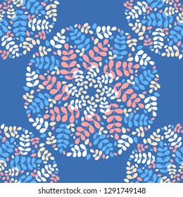 Mandala. Seamless pattern. Multicolored painted leaves and branches. Sacred image. Vintage decorative elements.Can be used for wallpaper, textile, invitation card, wrapping, web page background.