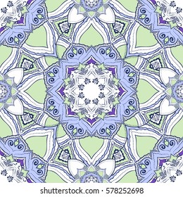 Mandala seamless pattern. Round Ornament Pattern. Geometric circle element made in vector. Spiritual and ritual symbol of Islam, Arabic, Indian religions.  Oriental motifs.