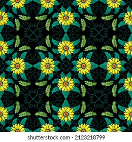 Mandala seamless pattern sunflower background.