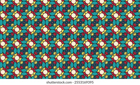 Mandala Seamless Pattern Vector Design With Green, Red, And Yellow Color. Seamless Pattern for Craft