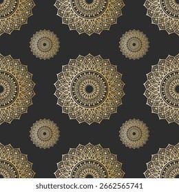 Mandala Seamless Pattern vector on black background, Decorative eastern design elements, illustration Vector EPS 10