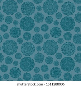 Mandala seamless pattern. Vector ornamental circle background. Retro winter snowflakes illustration. Endless vintage texture in scandinavian style.