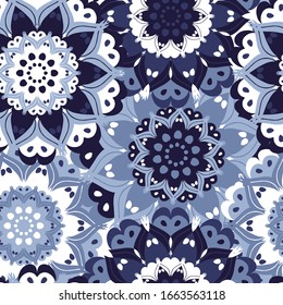 Patrón impecable de Mandala. Elementos decorativos de época. Motivos islámicos, árabes, indios y otomanos. Textura sin inconvenientes con elementos vintage circulares. Kaleidoscope, medallón, concepto de yoga. Estilo oriental
