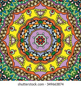 Mandala seamless pattern, vintage decorative ornament. Hand drawn colorful background. Islam, Arabic, Indian, ottoman motif, vector illustration