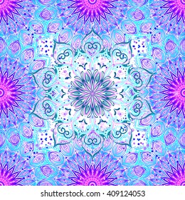 Mandala seamless pattern. Vintage decorative elements. Hand drawn background. Islam, Arabic, Indian, ottoman motifs. Geometric circle element  in vector. Kaleidoscope, medallion, yoga concept.