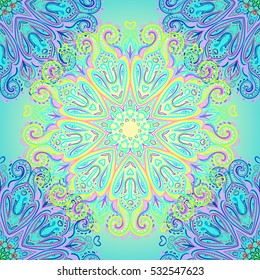 Mandala seamless pattern. Vintage decorative elements. Hand drawn background. Islam, Arabic, Indian, ottoman motifs. Geometric circle element in vector. Kaleidoscope, medallion, yoga concept.