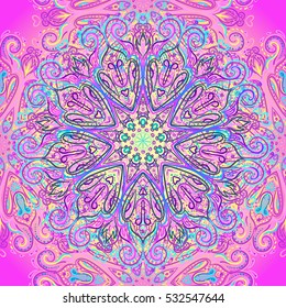 Mandala seamless pattern. Vintage decorative elements. Hand drawn background. Islam, Arabic, Indian, ottoman motifs. Geometric circle element in vector. Kaleidoscope, medallion, yoga concept.