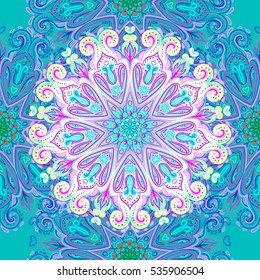 Mandala seamless pattern. Vintage decorative elements. Hand drawn background. Islam, Arabic, Indian, ottoman motifs. Geometric circle element in vector. Kaleidoscope, medallion, yoga concept.