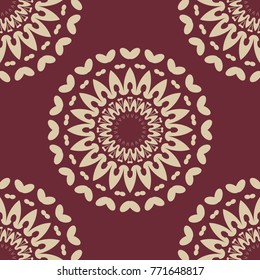 Mandala seamless pattern. Vintage decorative elements. Islam, Arabic, Indian, ottoman motifs. Seamless texture with a circular vintage elements. Kaleidoscope, medallion, yoga concept. Oriental style.