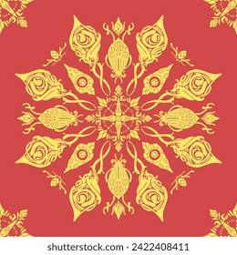 mandala seamless pattern yellow brick color number 14