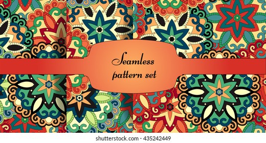 Mandala seamless patterns set. Decorative elements. Islam, Arabic, Indian ottoman motifs