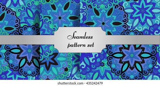 Mandala seamless patterns set. Decorative elements. Islam, Arabic, Indian ottoman motifs
