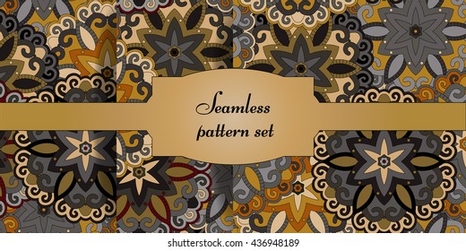 Mandala seamless patterns set. Decorative elements. Islam, Arabic, Indian ottoman motifs