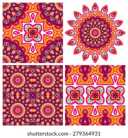 Mandala with seamless patterns. Vintage decorative elements. Hand drawn background. Islam, Arabic, Indian, ottoman motifs.