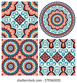 Mandala with seamless patterns. Vintage decorative elements. Hand drawn background. Islam, Arabic, Indian, ottoman motifs.