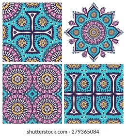 Mandala with seamless patterns. Vintage decorative elements. Hand drawn background. Islam, Arabic, Indian, ottoman motifs.
