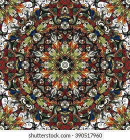 Mandala  seamless  pattern.Vintage vector decorative ornament.Hand drawn background.East,Islam, Arabic, Indian,ottoman motifs. Colorful ethnic texture.Orient, symmetry lace,colored mosaic, tile