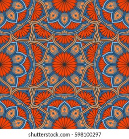 Mandala. Seamless texture with ethnic round ornament. Vector art