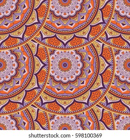 Mandala. Seamless texture with ethnic round ornament. Vector art