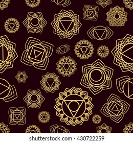 Mandala, seamless tribal pattern indian medallion, kaleidoscope. Background bohemian, decorative ornament element. Yoga vector design. 7 chakra mandalas.