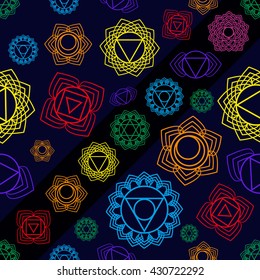 Mandala, Seamless Tribal Pattern Indian Medallion. Yoga Vector Design. 7 Chakra Mandalas.