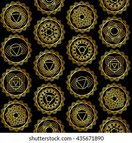 Mandala, seamless tribal pattern indian medallion, Yoga vector design. 7 chakra mandalas.