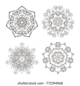 Mandala set. Abstract decorative background. Islam, Arabic, oriental, indian, ottoman, yoga motifs. Vector ornament collection for coloring pages