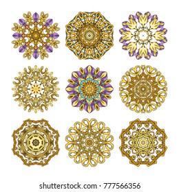 Mandala set. Abstract decorative background. Islam, Arabic, oriental, indian, ottoman, yoga motifs. Vector ornament collection