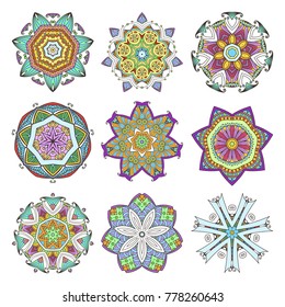 Mandala set. Abstract decorative background. Islam, Arabic, oriental, indian, ottoman, yoga motifs. Vector ornament collection