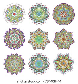 Mandala set. Abstract decorative background. Islam, Arabic, oriental, indian, ottoman, yoga motifs. Vector ornament collection