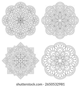 Mandala set, Best qualityful flower coloring book pages, vector file, set for Henna, Mehndi, tattoo, decoration. Decorative ornament in ethnic oriental style. Coloring book page Bundle