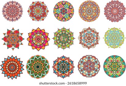 Mandala set clipart coloring decoration rangoli image vector paintin