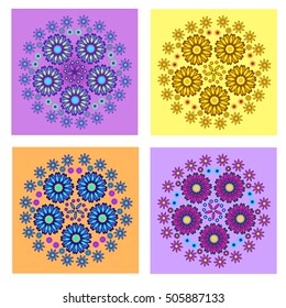 Mandala, a set of different colors, Ethnic mandala fancy pattern in bohemian style. Set in different colors. Beautiful colorful abstract flower elements for creative design
