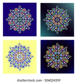 Mandala, a set of different colors, Ethnic mandala fancy pattern in bohemian style. Set in different colors. Beautiful colorful abstract flower elements for creative design