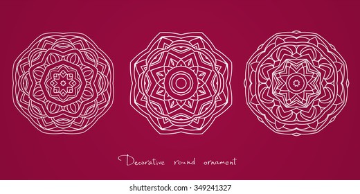 Mandala. Set of ethnic decorative elements. Round ornament with hand drawn vector pattern. Isolated white lace napkin