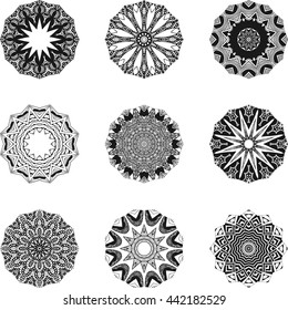 Mandala Set. Ethnic Indian Magic Symbol Mandala. Black Mandala for coloring.Mandala vector coloring page. 
