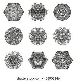 Mandala Set. Ethnic Indian Magic Symbol Mandala. Mandala tattoo. Coloring book Mandala Set.