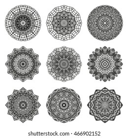 Mandala Set. Ethnic Indian Magic Symbol Mandala. Mandala tattoo. Coloring book Mandala Set.