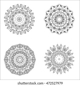 Mandala Set. Ethnic Indian Magic Symbol Mandala. Flower Design Pattern. Mandala tattoo. Coloring book .