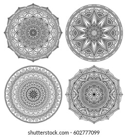 Mandala set. Ethnic round ornaments. Can be used for coloring book. Vector art