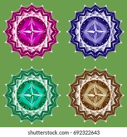 Mandala set four colors on a monophonic background