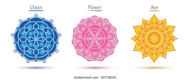 Mandala set. Gradient colors. Isolated vector design. 
