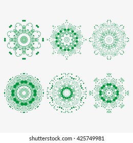 Mandala set. Green color. 6 mandalas.