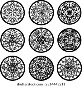 Mandala Set Illustration Design Bundle, colección de ornamentos de Mandala con diferentes formas