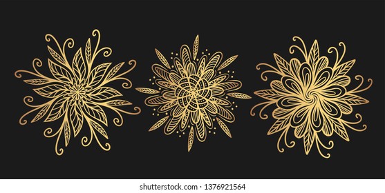 mandala set isolated on black