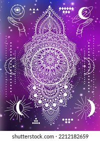 Mandala set and other elements. Vector illustration. Mandala tattoo.Card in kaleidoscope, medallion, yoga, india, arabic, space style